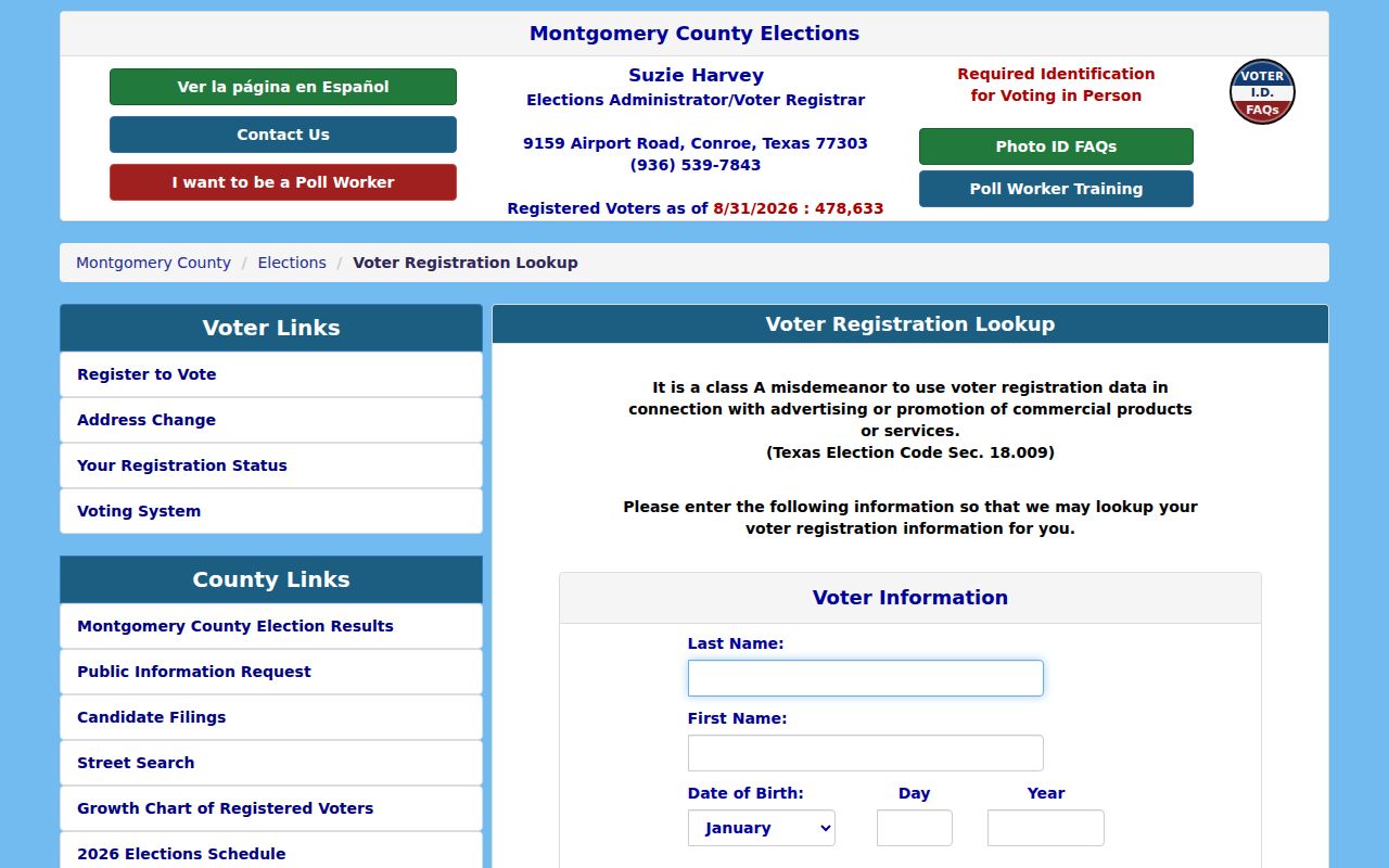The Woodlands resident lookup Montgomery County voter search fields