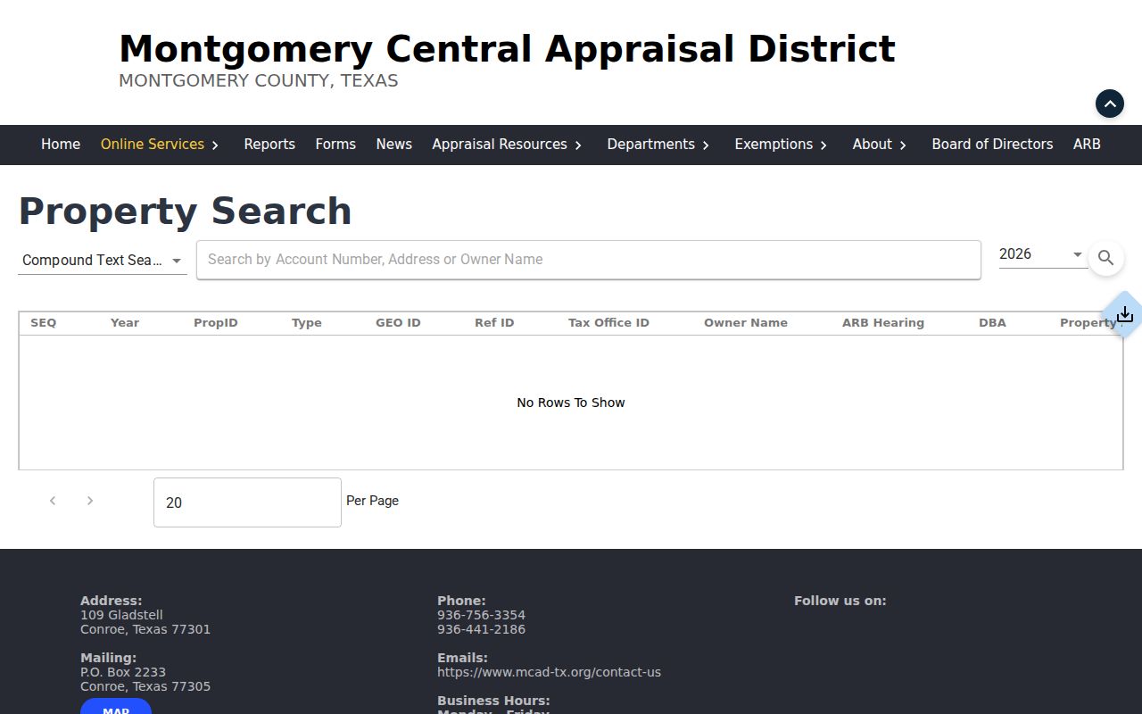 The Woodlands residents directory MCAD property search entry point