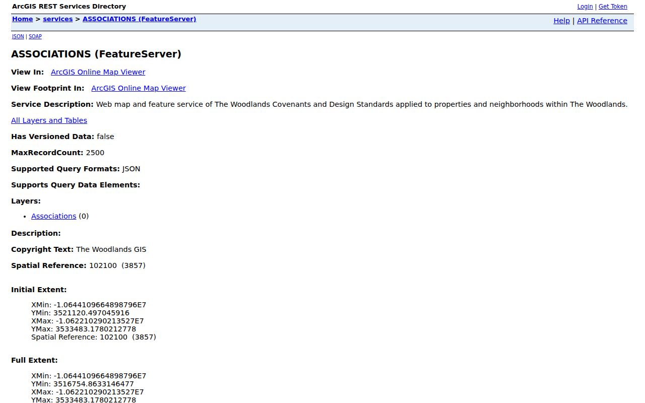 The Woodlands neighbors association covenant FeatureServer layer